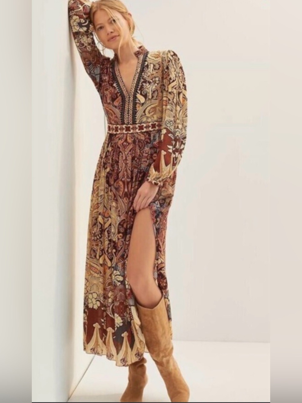 NWOT ANTHROPOLOGIE  BHANUNI BY JYOTI Sz 2 FLORAL CONTRAST RONIKA MAXI DRESS